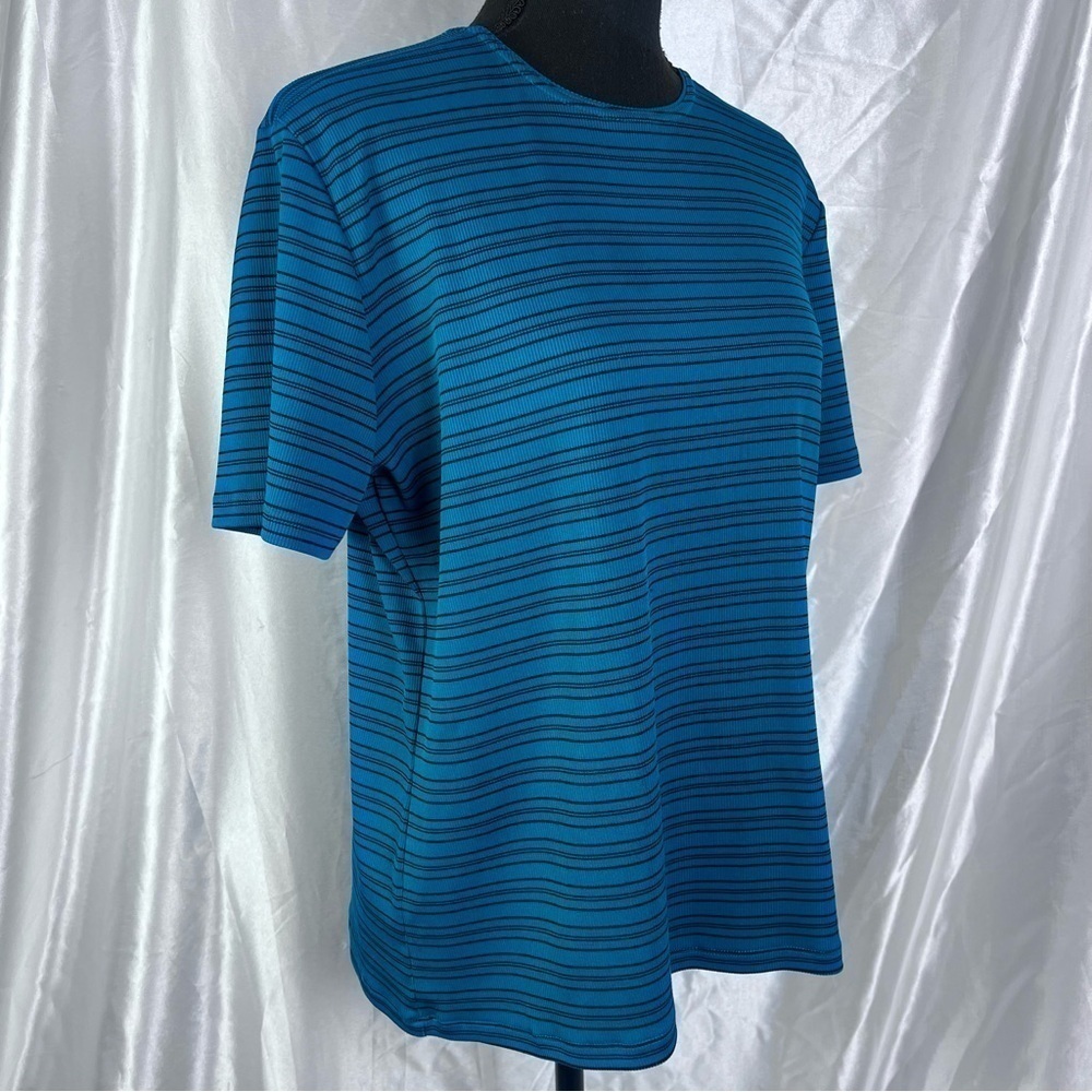 Vintage Y2K Electric Blue Rib Knit Stripe Baby Tee XXL 90s Grunge Stretch Top - Picture 3 of 9